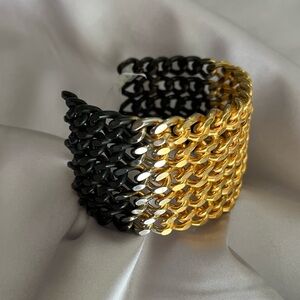Woven Cuff Bracelet in Gold Tone and Black